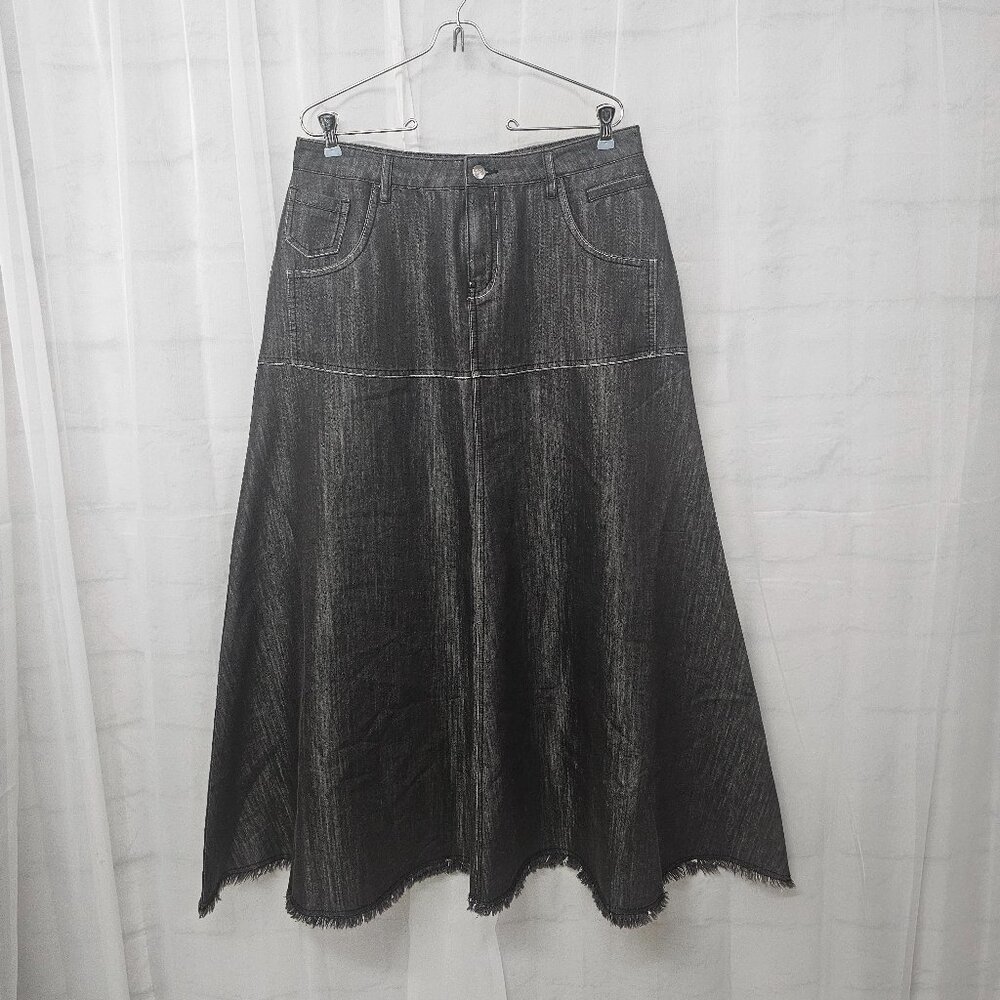 Style J Denim Skirt Black Maxi Grunge Goth Punk Casual A-line 12